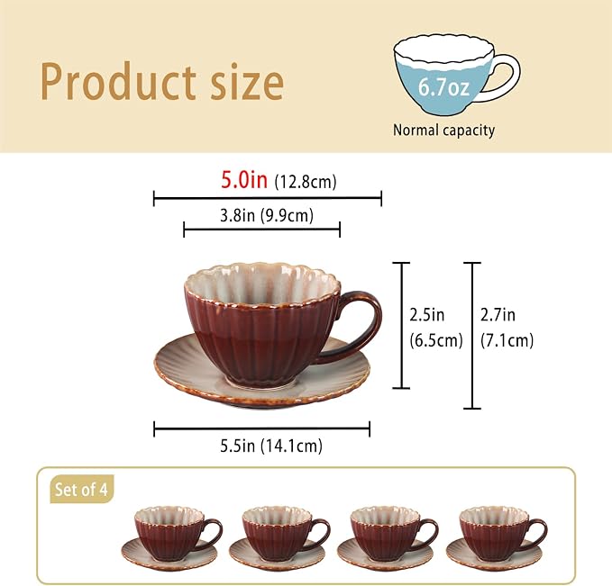 6.7 oz Ceramic Coffee Mug, Reactive Glaze Mug, Suitable for Latte, Coffee, Tea, Soup, Ideal for Office and Home Use, Dishwasher and Microwave Safe, 4-Pack.