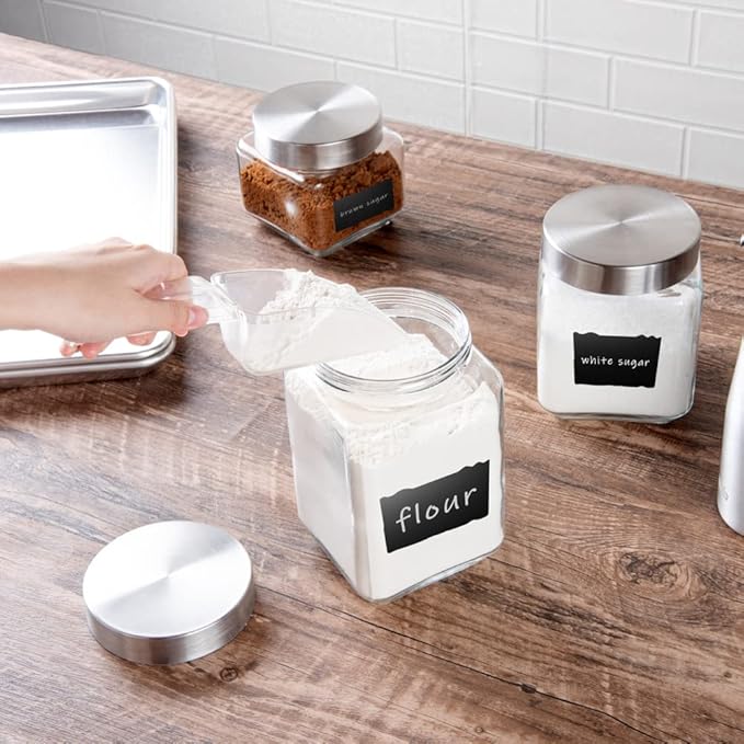 Restaurantware-Vetri Glass Storage Jar Set, 3-Piece Dishwashable Glass Cookie Jars - Airtight Seal, Hot & Cold Friendly, Clear Candy Jars, For Kitchen, Laundry, Or Storage