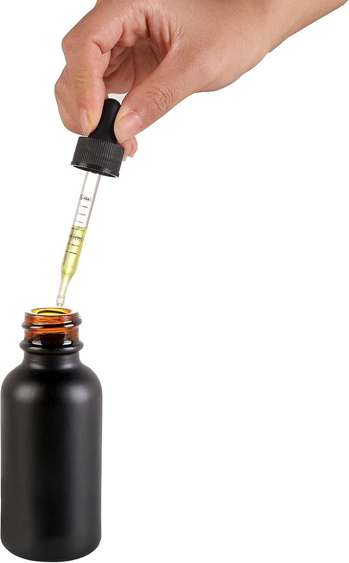 NOOEEISS 48 Pack,1oz Glass Dropper Bottle, Frosted Black Tincture Bottles with Dropper,Pretty Finish for All Kinds of Liquids,Oil Bottles for Hair- Stronger Suction ideal for Leakproof Travel