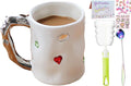 Pearl Ceramic Coffee Mug for Tea Latte Milk Cute Love Shape Cup for Home Office Women Gift 6.5 oz (Pearls White with Diamond, 380 ml)