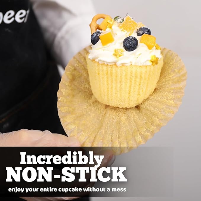 Cupcake Liners & Muffin Liners - JUMBO, NON STICK, THICK Parchment Paper For Baking Muffins - Big Giant Extra Large XL Size, Heavy Duty, Tall Unbleached Natural Brown Cup Cake Holders Wrappers