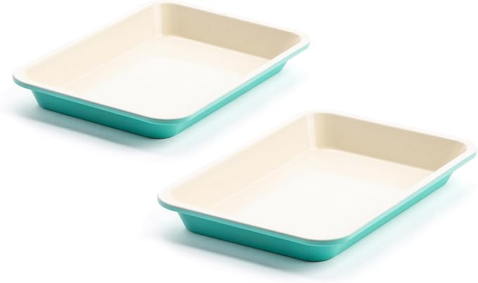 GreenLife 13" x 9" Quarter Sheet Baking Pans, 2 Piece Bakeware Set, PFAS-Free Ceramic Nonstick Rectangular Cookie Trays, Oven Safe to 450°F, Even Heating, Easy Clean Ovenware, Turquoise (Pack of 6)