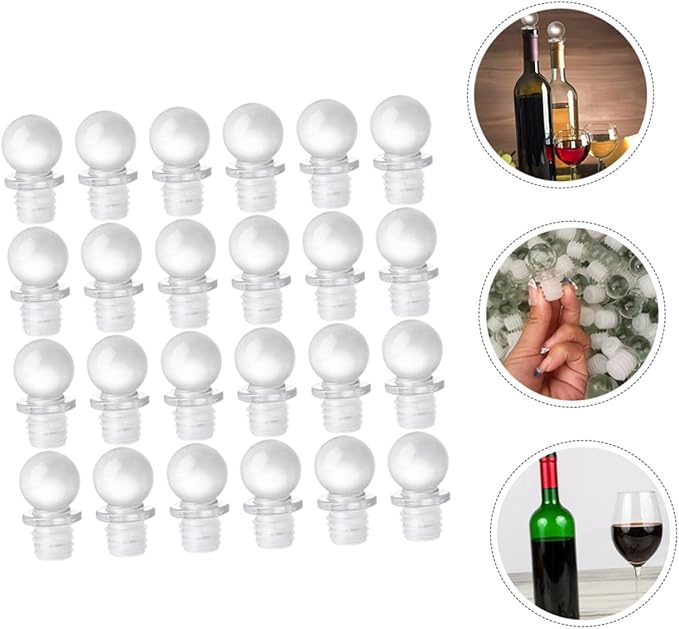 24pcs Glass Ball Wine Bottle Stoppers Portable Aroma Container Sealer with Silicone for Freshness Preservation and Beverage Protection