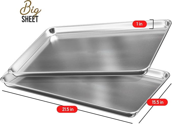 Eatex Aluminum Baking Sheet Set, 2 Pack Cookie Sheet Set, 21” x 15” Large Baking Pan Set, Cookie Sheets for Baking Nonstick, Baking Pans Set, Steel Baking Sheets for Oven, Big Sheet Pans for Baking