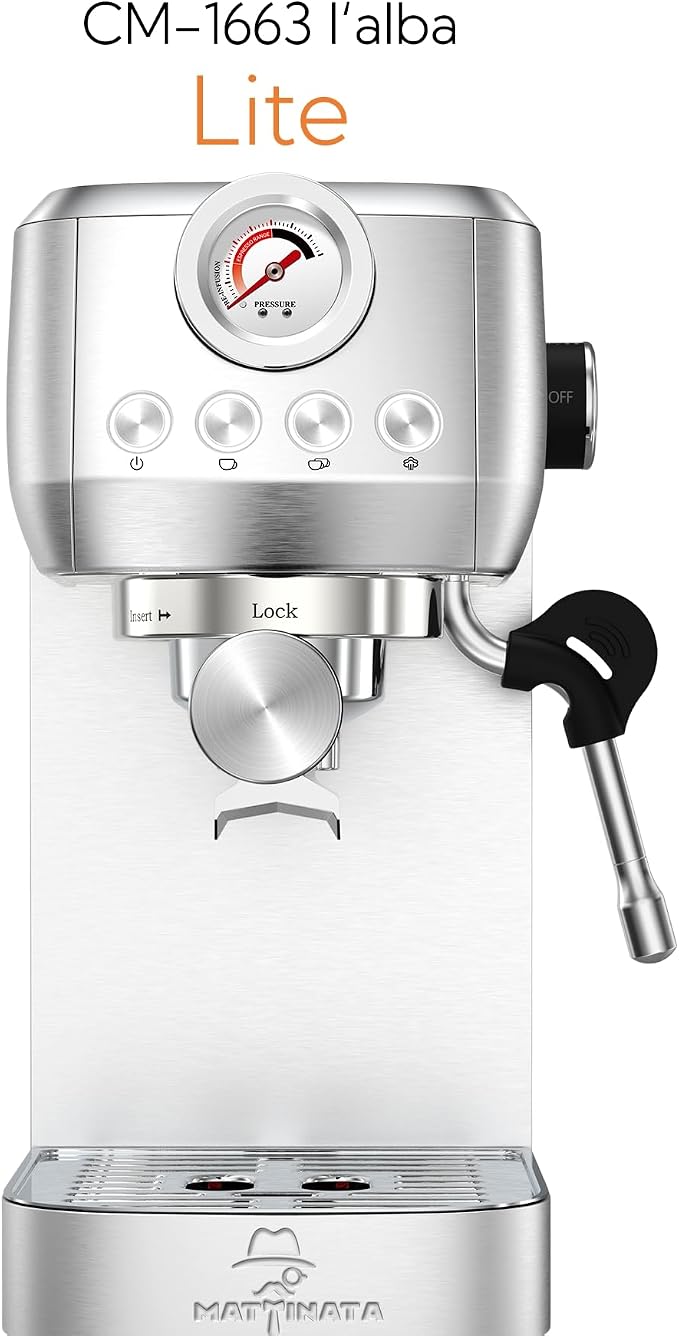MAttinata Espresso Machine 20 Bar, Compact Espresso Maker with Milk Frother | Coffee Maker, Professional Italian Pump, Steam for Cappuccino Latte, Barista Pressure Gauge, Small for Home, Stainless Steel
