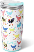 Swig Life 22oz Insulated Tumbler, Travel Coffee Tumbler with Lid, Cup Holder Friendly Travel Coffee Mug, Stainless Steel, 22 oz Tumblers, Reusable Insulated Mug with Lid (Funky Chicken)