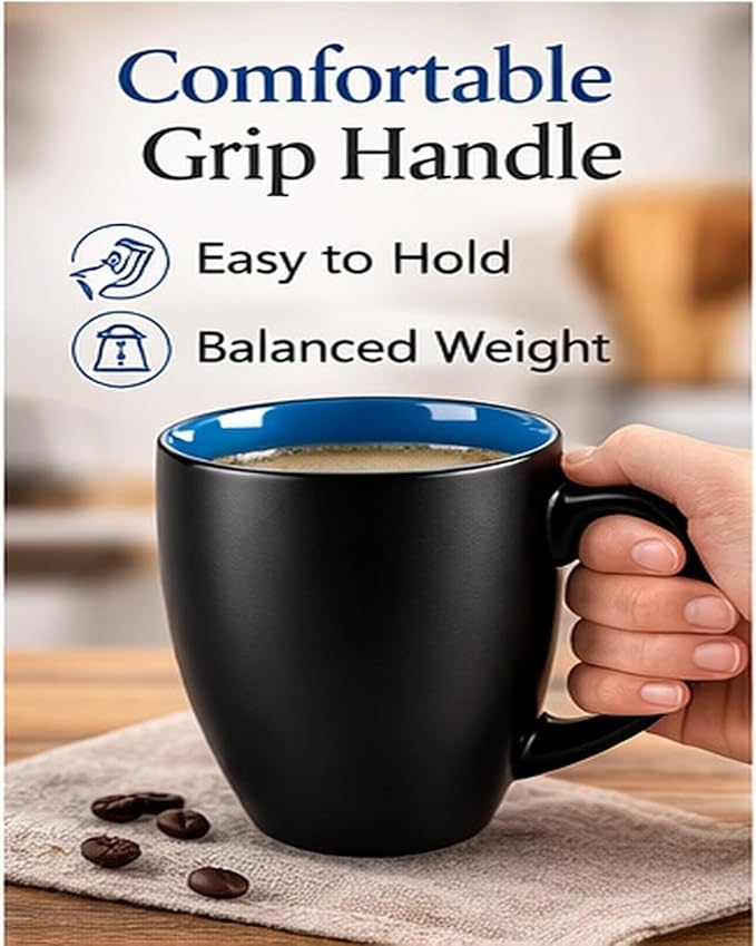 GBhome 16oz Coffee Mugs Set of 6, Large Ceramic Coffee Mugs for Man, Woman, Dad, Mom, Modern Coffee Mugs Set with handle for Tea/Latte/Cappuccino/Milk/Cocoa. Dishwasher&Microwave Safe,Blue