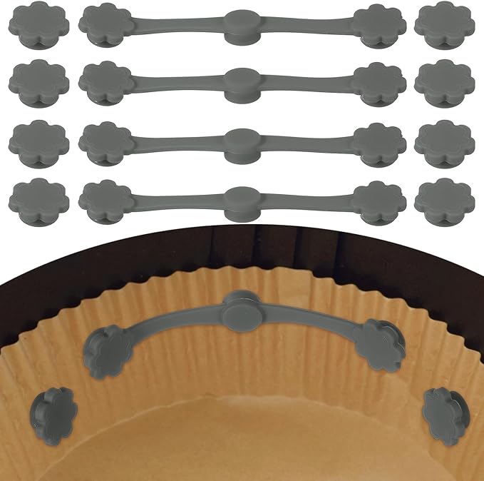 uxcell 4 Set Air Fryer Magnets, Silicone Buckle for Parchment Paper Liners Flower Shape Magnetic Buckle for Lock Paper Prevent Paper Burning, Gray