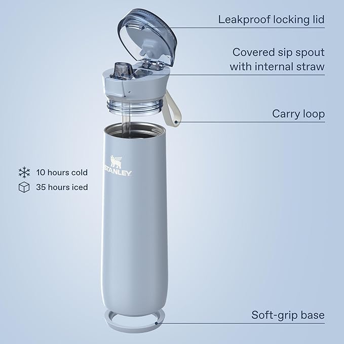 STANLEY Flowstate™ Spring Bottle | Leakproof Water Bottle with Carry Strap & Flip-Top Locking Lid | Insulated Stainless Steel | Fits Most Cup Holders | BPA-Free | 20 oz | Blue Dream Stone