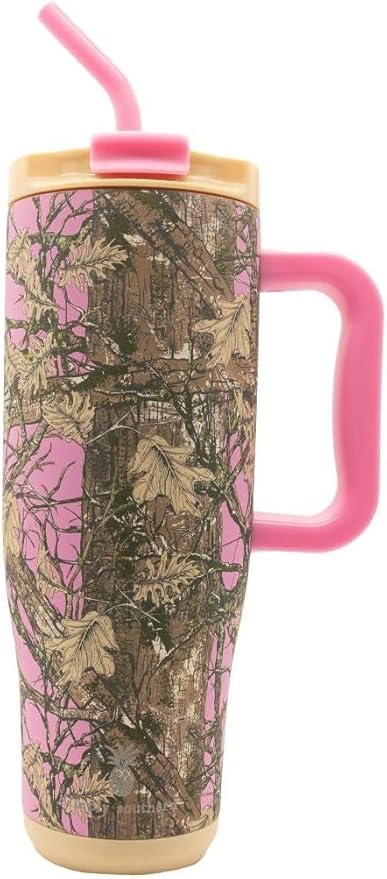 Simply Southern | 40 oz Tumbler with Straw and Lid | Insulated Cup Reusable Stainless Steel Water Bottle Travel Mug Cupholder Friendly | Great Gifts (Camo Pink)
