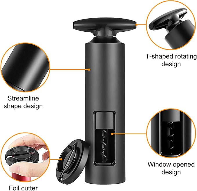 Wine Bottle Opener Corkscrew with Foil Cutter, Set of 4 with Manual Corkscrew Wine Opener, Vacuum Pump Stopper, Wine Pourer, Foil Cutter, for Home, Kitchen, Party, Restaurant, Bar