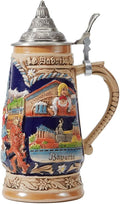 HAUCOZE Beer Stein Mug German Munich Bavarian Drinking Viking Tankard with Pewter Lid Birthday Gifts for Men Father Husband 1.0 Liter