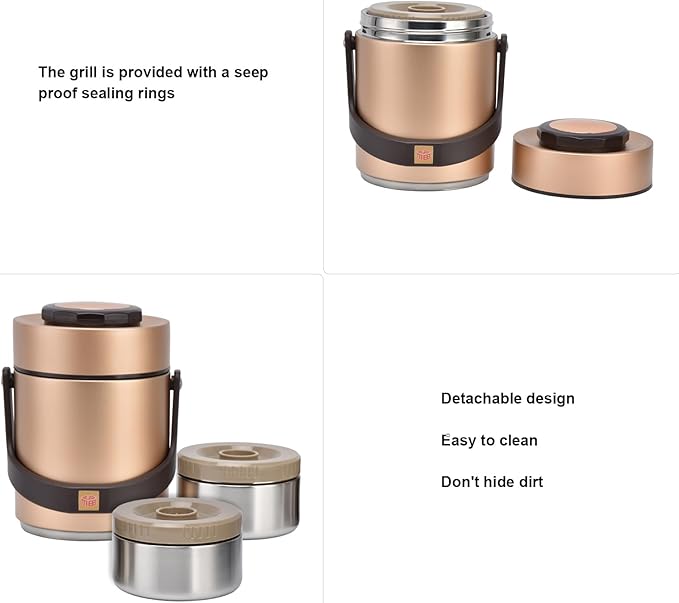 Straight Empty Food Holder Stainless Steel Lunch Box Bento Box Snack Containers Insulation Lunch Box High Capacity 1.5l Stainless Steel Portable Heat Preservation Vacuum Bento Box For Adults(Gold)