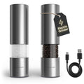LARS NYSØM Electric Salt and Pepper Grinder Set I Automatic Salt and Pepper Mills with Adjustable Ceramic Grinder I USB Rechargeable Electric Spice Mill Set with LED Light (Stainless Steel)