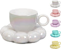 ARISKEY 10oz Coffee Mug for Women,Cute Tea Cup and Saucer Set with Spoon,Perfect for Latte and Milk, A Warm Choice for Mother's Love,Pearl White