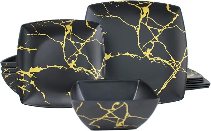 Melamine Dinnerware Set for 4-12 Pcs:Camping Dishes Set with Dinner Plates,Salad Plates and Bowls.Lightweight and Unbreakable.Indoor and Outdoor Use. flower 26