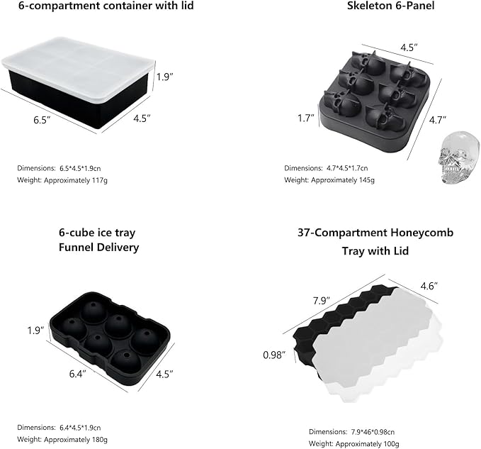 Ice Cube Trays, Ice Maker with Lid & Large Ice Cube Maker for Whiskey, Cocktails and Homemade, Keep Drinks Chilled Black, Set of 4