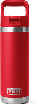 YETI Rambler 18 oz Bottle, Vacuum Insulated, Stainless Steel with Color Matching Straw Cap, Rescue Red