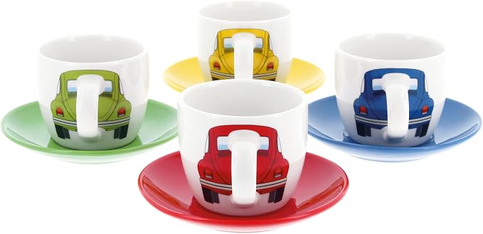 BRISA VW Collection - Volkswagen Espresso Cups Coffee-Tea-Cappuccino Set in Beetle Design (Beetle Front/100ml/3.4 fl oz) (Set of 4 (red, blue, green, yellow)