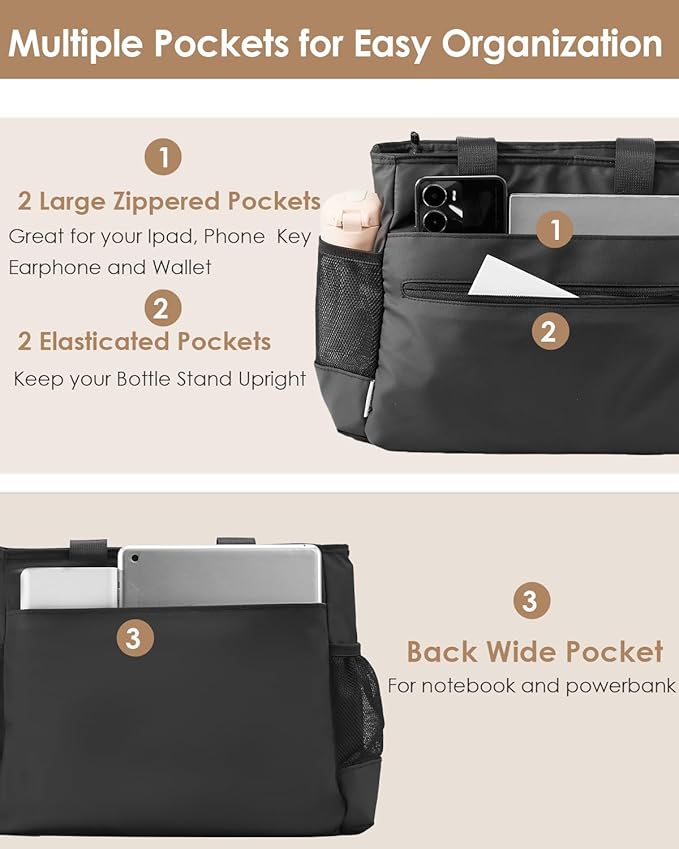 GLENKEY Versatile Lunch Box Stylish Bag - Large Insulated Tote Bag for Women - Leakproof Soft Lunch Pail Kit for Adults Work Picnic Outdoor Trips Black 15L