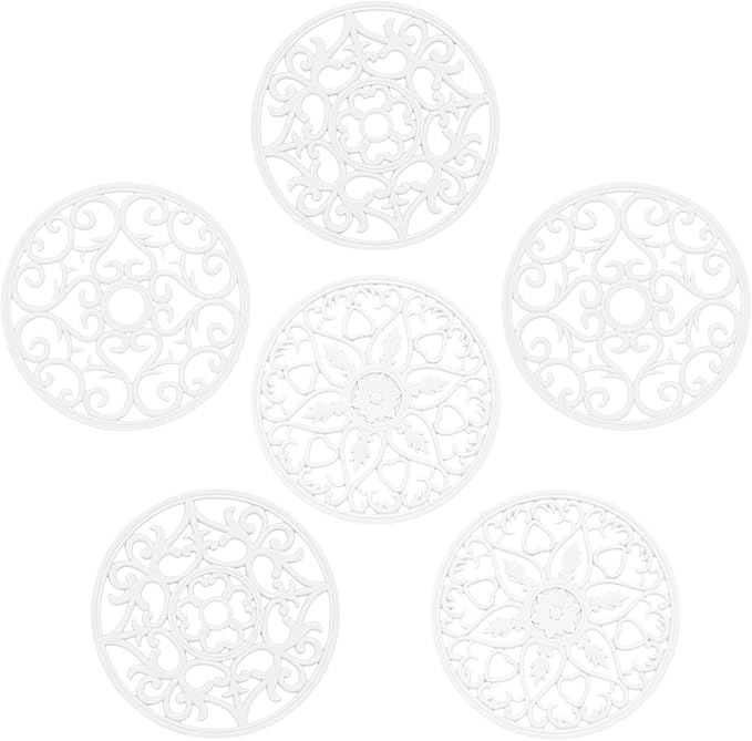Tirvets for Hot Dishes, Silicone Trivet Hot Pads for Kitchen, Silicone Trivets for Hot Pots and Pans, Trivets for Quartz Countertops, White Kitchen Silicon Trivet Mat for Tabletops Set of 6
