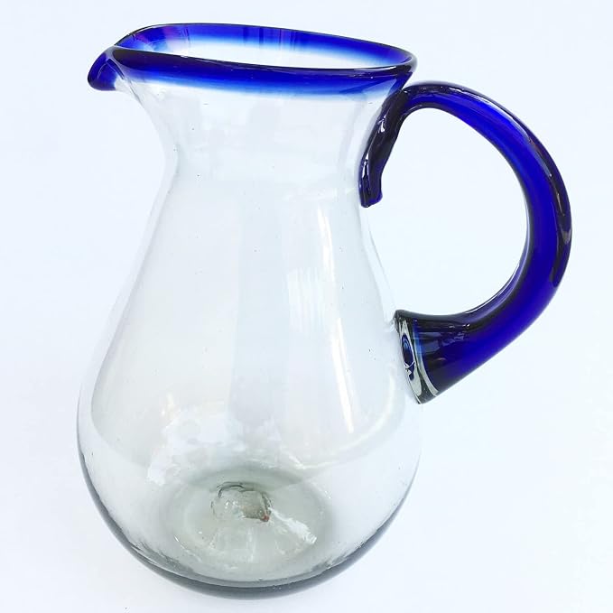 Cobalt Blue Rim 84 oz Tall Pear Pitcher, Recycled Glass, Lead-free, Toxin-Free (Pitcher)