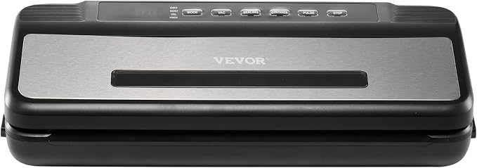 VEVOR Vacuum Sealer Machine, 80Kpa 120W Powerful Compact Food Sealer, 7-in-1 Multi-Functional Food Vacuum Sealer, Automatic Air Sealing System with Built-in Cutter with 10 Vacuum Bags & 1 Bag Roll