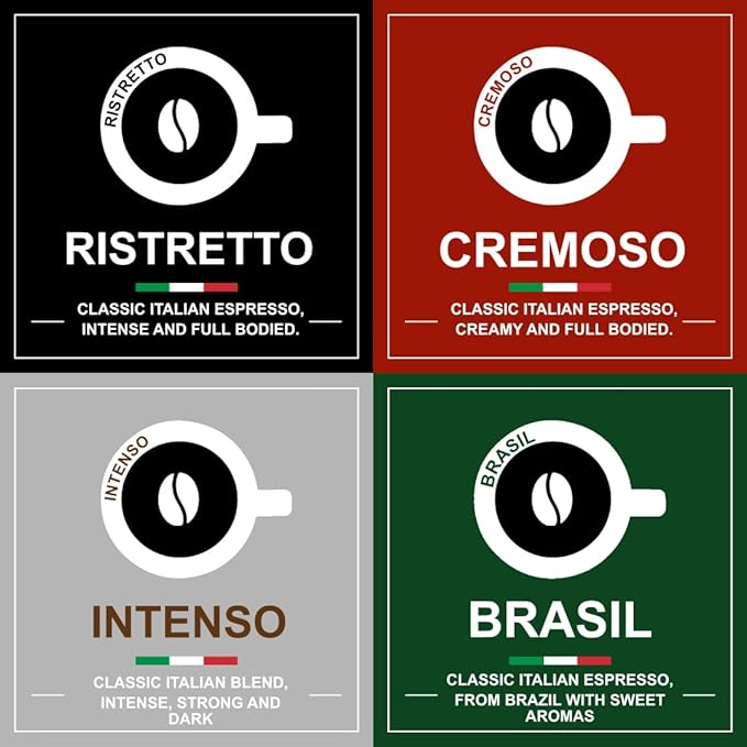 ITALIAN COFFEE FOR ESPRESSO LOVERS Italian Coffee capsules compatible with Verismo, CBTL, Caffitaly, K-fee systems (Sampler, 4 flavors, 40 pods tot., No decaf)