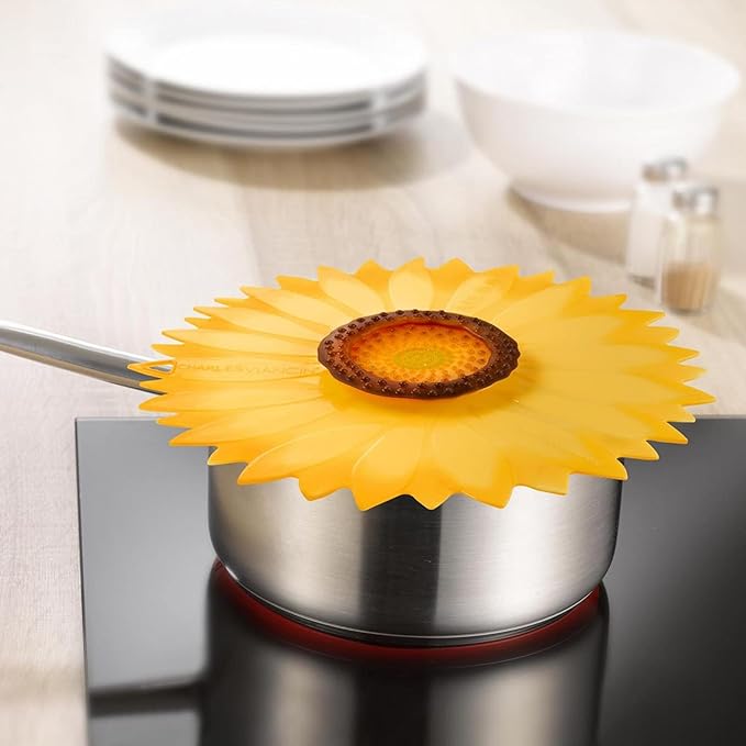 Charles Viancin - Sunflower Silicone Lid for Food Storage and Cooking - 9''/23cm - Airtight Seal on Any Smooth Rim Surface - BPA-Free - Oven, Microwave, Freezer, Stovetop and Dishwasher Safe