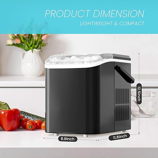 Ice Makers Countertop, Portable Ice Machine with Handle, 6 Mins 9 Bullet Cubes with Basket and Scoop, 26lbs in 24Hrs, Auto-Cleaning, for Home, Kitchen, RV, Camping, Black