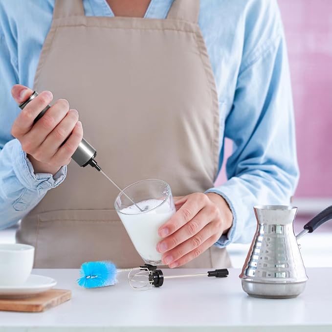 Levare Milk Frother Handheld Rechargeable - Electric Frother with 3 Whisk Attachments - High Speed Milk Mixer Motor with USB-C Charging Port - Versatile Mixer for Cappuccino, Hot Chocolate, and Matcha