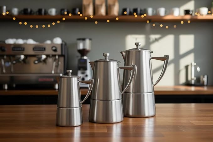 CUISINOX Roma Satin Stainless Steel Moka Pot Stovetop Espresso Maker, 4-Cup (6 oz)