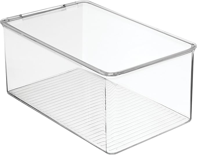 Clear Plastic Storage Bin with Hinged Lid, Stackable Food-Safe Organizer for Kitchen, Pantry, Fridge & Cabinet, BPA-Free
