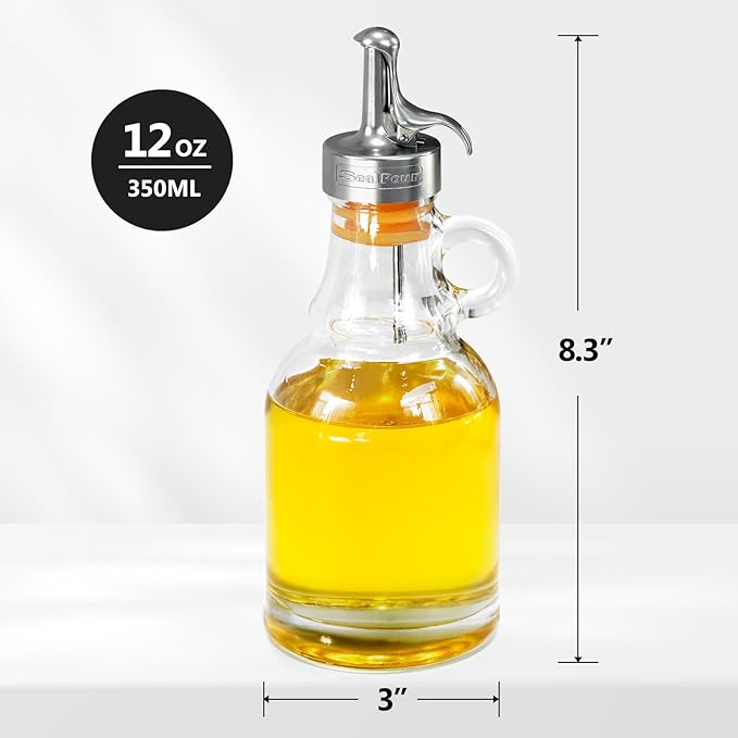 12 oz 2PCS Olive Oil Dispenser Bottle, 6pcs Olive Oil Pour Spouts,Leak Proof Suitable for Beverage,Vinegar,Wine and Sauce for Kitchen and Bar Accessories