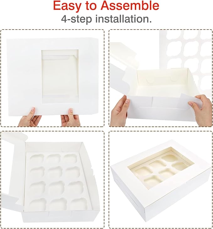 Moretoes Cupcake Boxes, 13x10x3.5 Inches 30pcs 12 Count Bakery Boxes with Window and Inserts to Fit Muffins, for Birthday Holiday Party Bakery Supplies