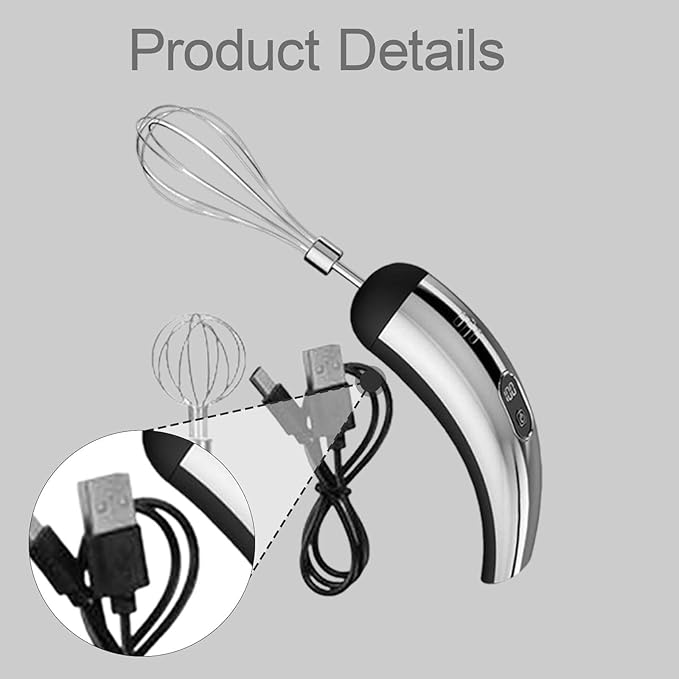 predolo Electric Egg Beater USB Milk Frother Handheld Cream Mixer 5 Speed Adjustable Kitchen Tool Stainless Steel Beaters Suitable, Silver Black