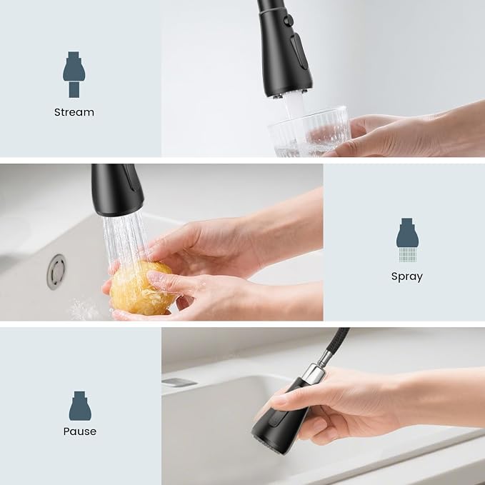 FEELSO Kitchen Faucets with Pull Down Sprayer, High Arc Single Handle Kitchen Sink Faucet, 1 or 3 Hole Brushed Nickel Water Faucets for Farmhouse Laundry Camper Rv Bar(Matte Black)
