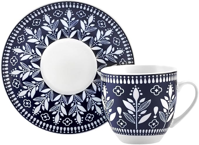 KARACA Peyker Turkish Coffee Cup Set for 6 People - 12 Piece Cups with Saucers - Small Bone China Espresso Set - Ideal for Serving Greek, Arabic Coffee (2.8 fl oz)
