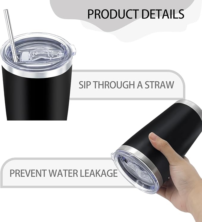 YOUKE OLA 12 Pieces Insulated Coffee Tumbler Blank Stainless Steel Double Wall Vacuum Travel Tumbler Cup with Lid and Straw for DIY Gift, Black 20oz