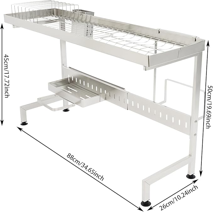 Over The Sink Dish Drainer Drying Rack,88x26x50cm Adjustable Length Over Sink Drying Rack, Large Capacity Dish Rack, for Home, Milk Tea Shop, Bar, Coffee Shop