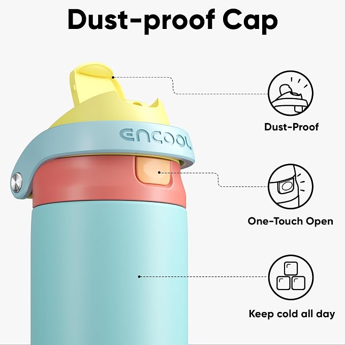 ENCOOL Leakproof Insulated Water Bottle with Straw Dual-Sip Water Bottle Bag-Safe Design for Work, Commute & Gym – Keeps Drinks Cold All Day, 18 oz, Orange-Reef Blue