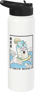 Happy Milk Carton Surfing Japanese Waves Kawaii Aesthetic Stainless Steel Insulated Water Bottle
