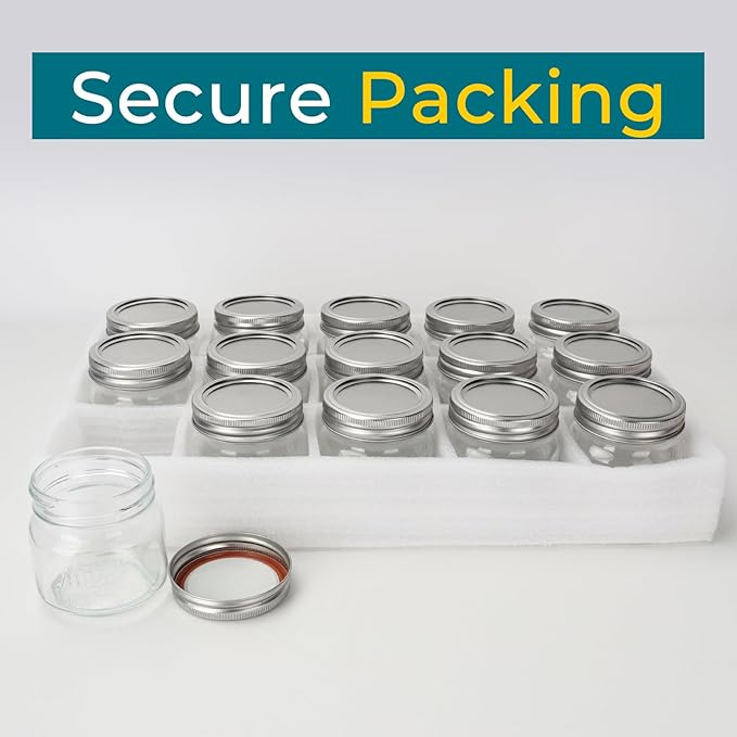 CycleMore Mason Jars 8 oz, 24 Pack Embossed Design Glass Canning Jars with Silver Metal Lids, Half Pint Glass Jars Ideal for Gifts, Jam, Honey, Wedding Favors, Shower Favors