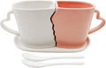 Large Kissing Mugs Set 16oz Kiss Couples Two Coffee Cups with Saucer Love Gifts for Anniversary, Wedding, Valentines, Birthday, Engagement, Lovers Household Tableware White Pink Ceramic