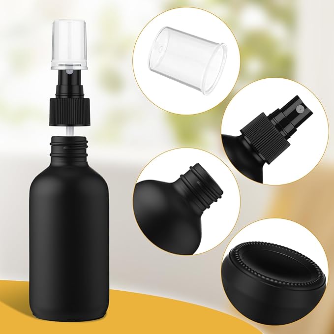 Maxcheck 50 Pieces 4oz Small Glass Spray Bottles for Essential Oil Empty Spray Mist Bottle Empty Fine Mist and Refillable Mister Refillable Liquid Containers for Perfumes, Cleaning(Black)