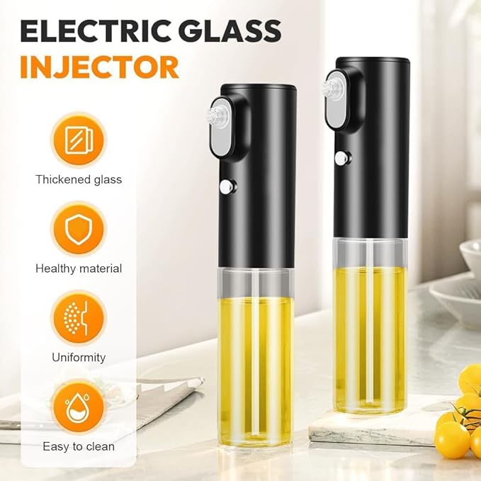 Electric Butter Sprayer for Popcorn, 200ml Rechargeable Glass Oil Sprayer Bottle, 2 Modes Continuous Fine Mist Dispenser for Cooking, Air Fryer, Baking, BBQ & Grilling (2PCS)