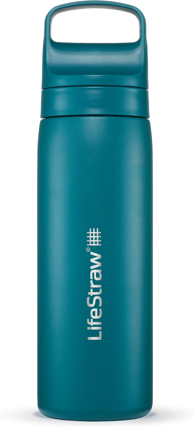 LifeStraw Go Series — Insulated Stainless Steel Water Filter Bottle, 18oz, Laguna Teal, Removes Bacteria, Parasites, Microplastics, Improves Taste