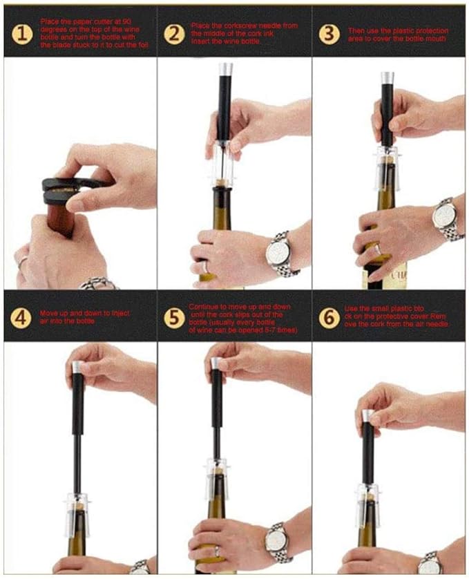 qiuqiu Bottle Opener, Air Pressure Wine Opener Set with Wine Pourer, Foil Cutter and Vacuum Stopper,Handheld Portable Cork Remover Pump for Home Resturant Bar