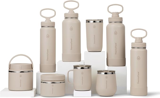 ThermoFlask Insulated Food Jar with Leakproof Lid (20 oz, Sand) - Stainless Steel Food Containers for Hot & Cold Meals, Lunch, Soup & Snacks