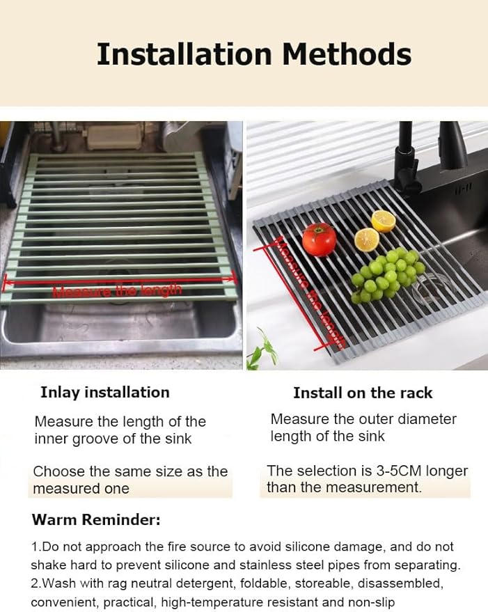 Roll Up Dish Drying Rack，Kitchen Silicone Wrapped Rolling Dish Drainer，Multipurpose Foldable Over The Sink Drying Mat, Heat-Resistant Anti-Slip Drainage Mat(White,43x33cm/16.9x13.0in)